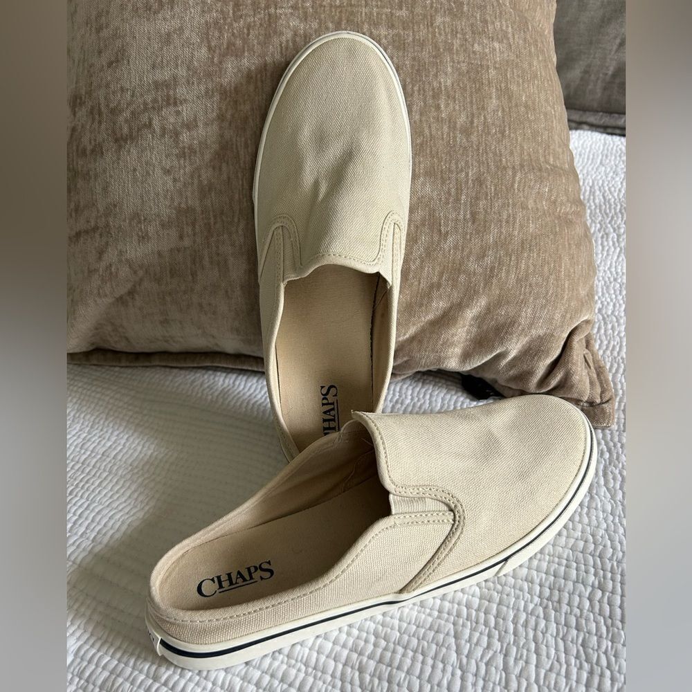 Chaps Women’s Preppy Cream Slip-On Canvas Slides Sneakers Shoes Size 8